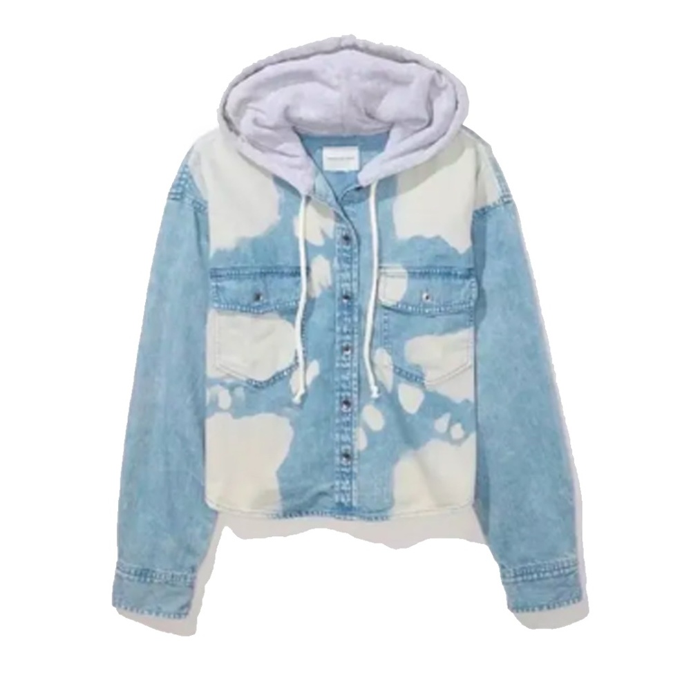 American Eagle Outfitters bleach dye jean jacket hooded New With Tags